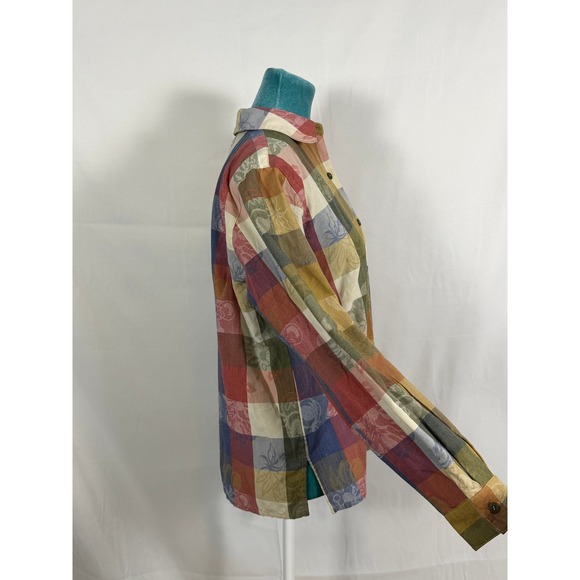 Alfred Dunner Womens 6P Multicolor Plaid Floral Jacquard Button Down Shirt Top - Picture 4 of 6